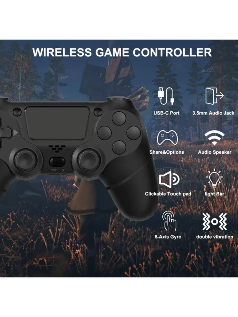 Wireless Game Controller 2-Pack for PS4, Steam, Android, iOS - USB-C Charging